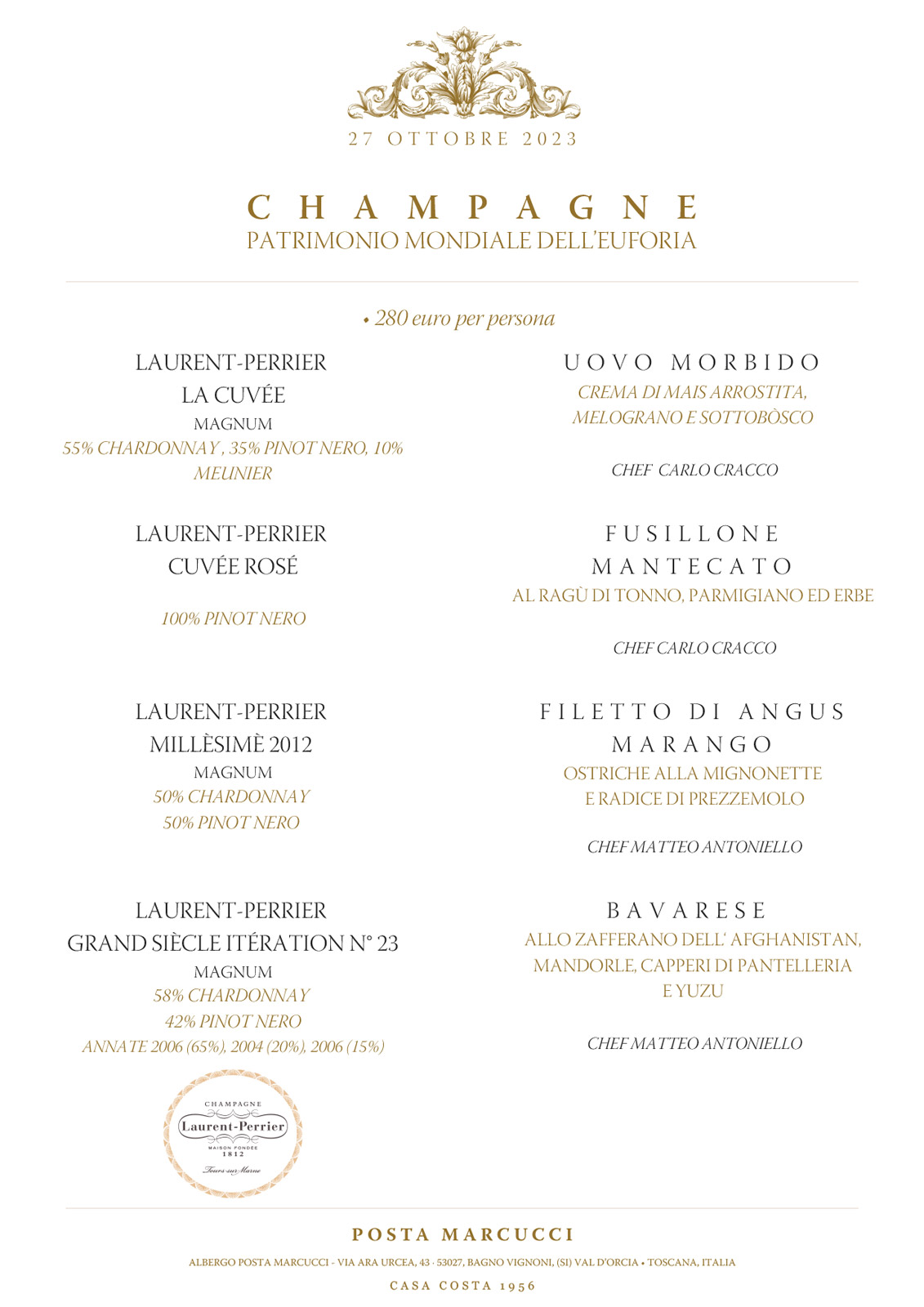 Menu Champagne Day 27 Ottobre 2023