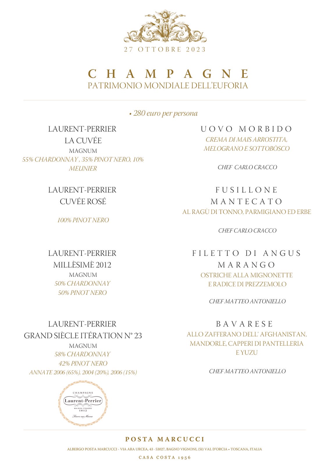 Menu Champagne Day 27 Ottobre 2023